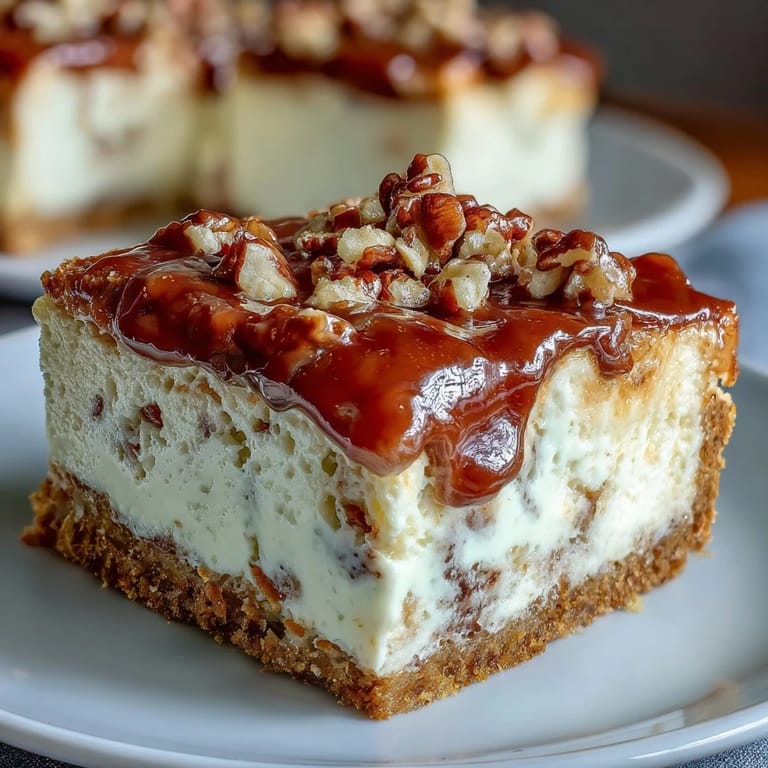 Marbled carrot cake cheesecake bars with a rich cream cheese swirl and smooth frosting, ideal for dessert buffets.
