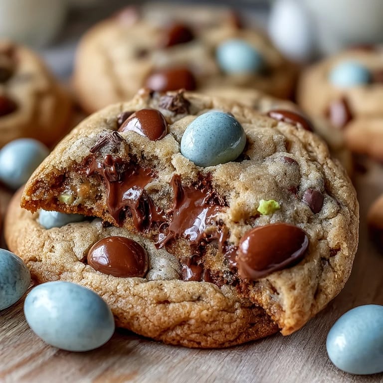2. Chewy, golden-brown Easter cookies loaded with crunchy Cadbury Mini Eggs and melty chocolate chips, a festive dessert favorite.