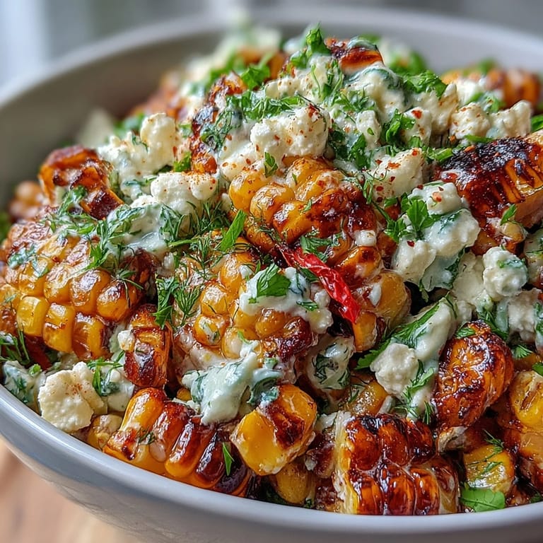 Fresh Mexican Street Corn Salad featuring tangy dressing, jalapeño, and cilantro.  