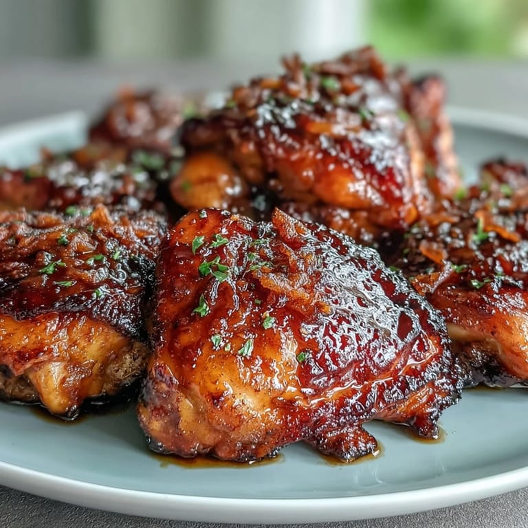 Close-up of tender soy glazed chicken thighs, promising sticky, flavorful bites.
