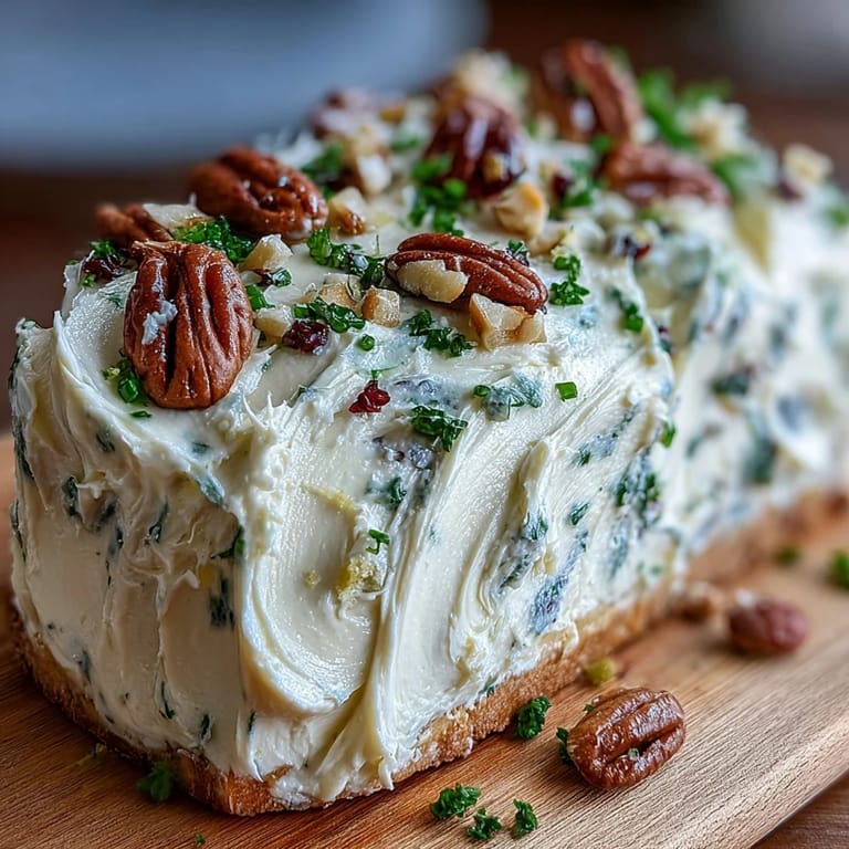 Whipped butter board creation showcasing elegant toppings, ready for dipping with baguette slices.