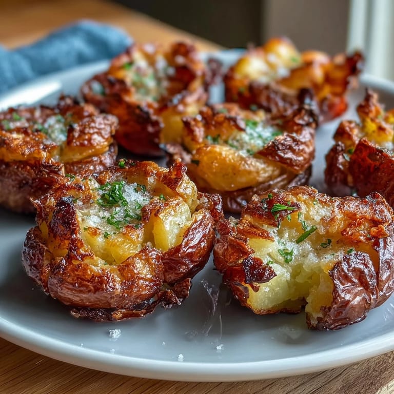 Deliciously smashed and oven-roasted crispy potatoes, seasoned and fresh.