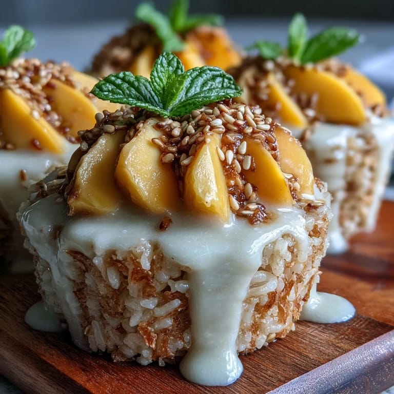 Beautiful individual Mango Sticky Rice Cups, ready to enjoy with fresh fruit.