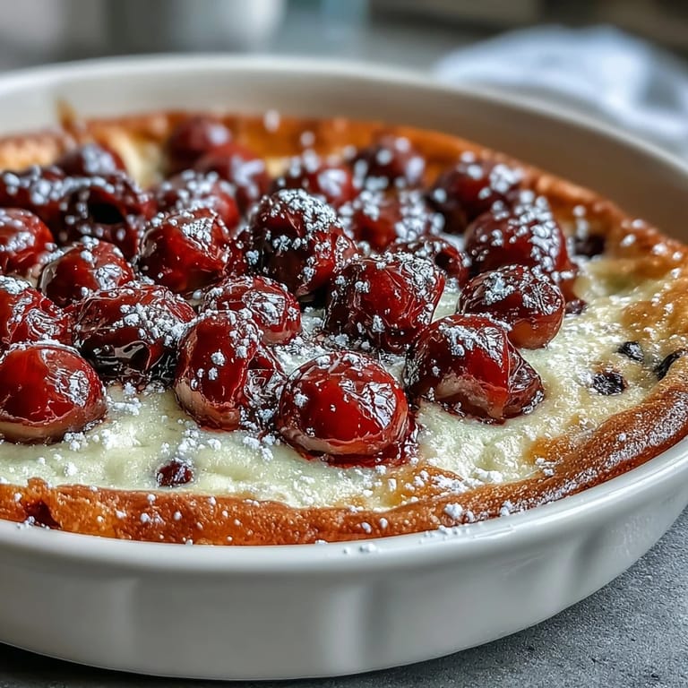 Rustic French Fresh Cherry Clafoutis, a sweet summer dessert masterpiece.
