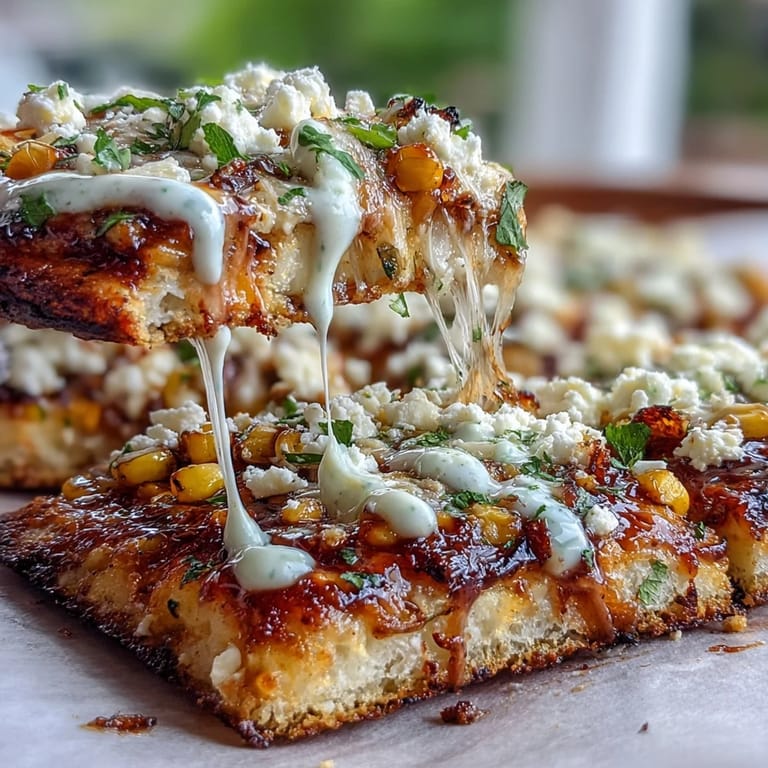 Bright, vibrant Cinco de Mayo Street Corn Flatbread hot from the oven, ready to serve.