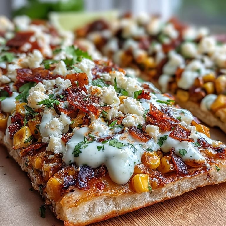 Taste of summer: Esteemed Street Corn Flatbread topped generously with zesty jalapeño crema.