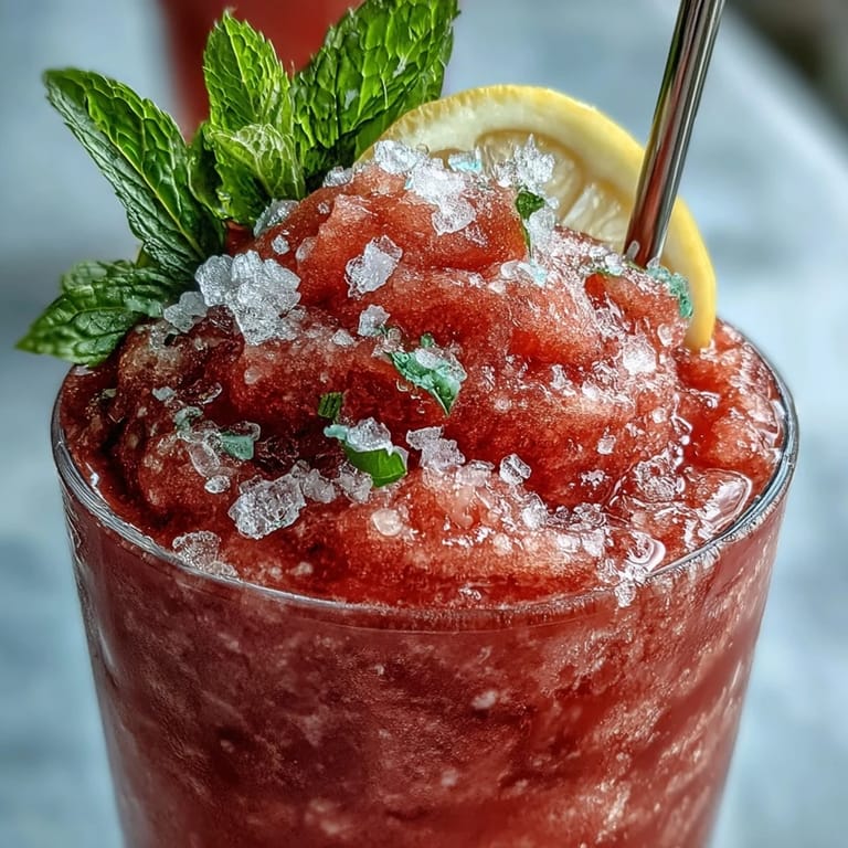 Thirst-quenching Frozen Strawberry Lemonade Slushie, showcasing fresh fruit and bright citrus.