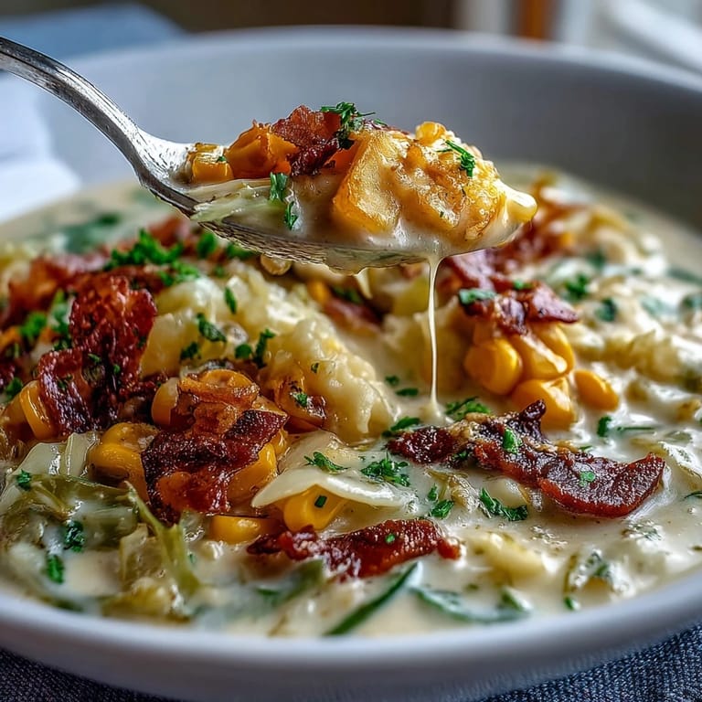 Hearty Cabbage Corn Chowder, a comforting bowl perfect for any season.