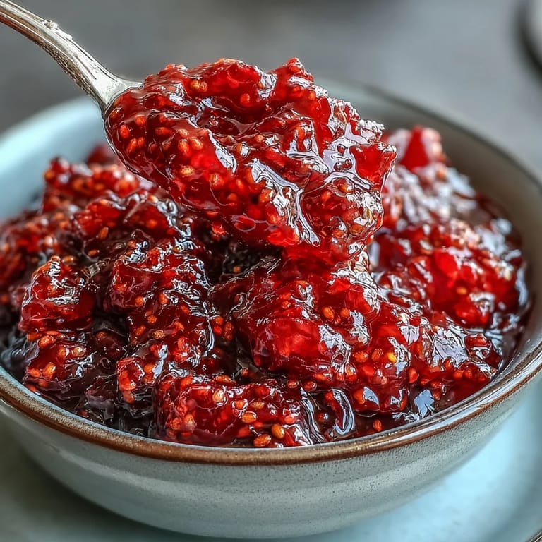 Bright and slightly chunky Raspberry Lemon Chia Jam with visible seeds and lemon zest.