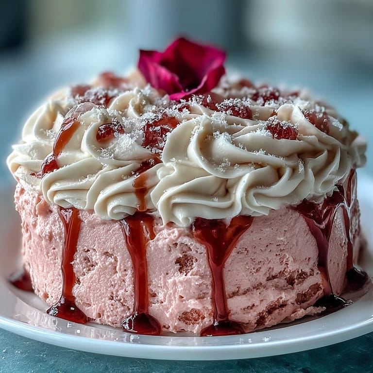 Moist pink cake infused with rosé wine, perfect for special celebrations.