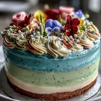 Beautiful pastel ombre cake with soft spring hues and edible flower crown, perfect for festive celebrations.