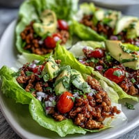 Juicy ground turkey taco filling nestled in crisp lettuce cups, ideal for low carb meals.